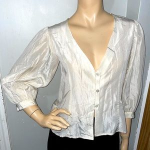 Vintage Style Button Down Puffy Ballon Sleeve Top